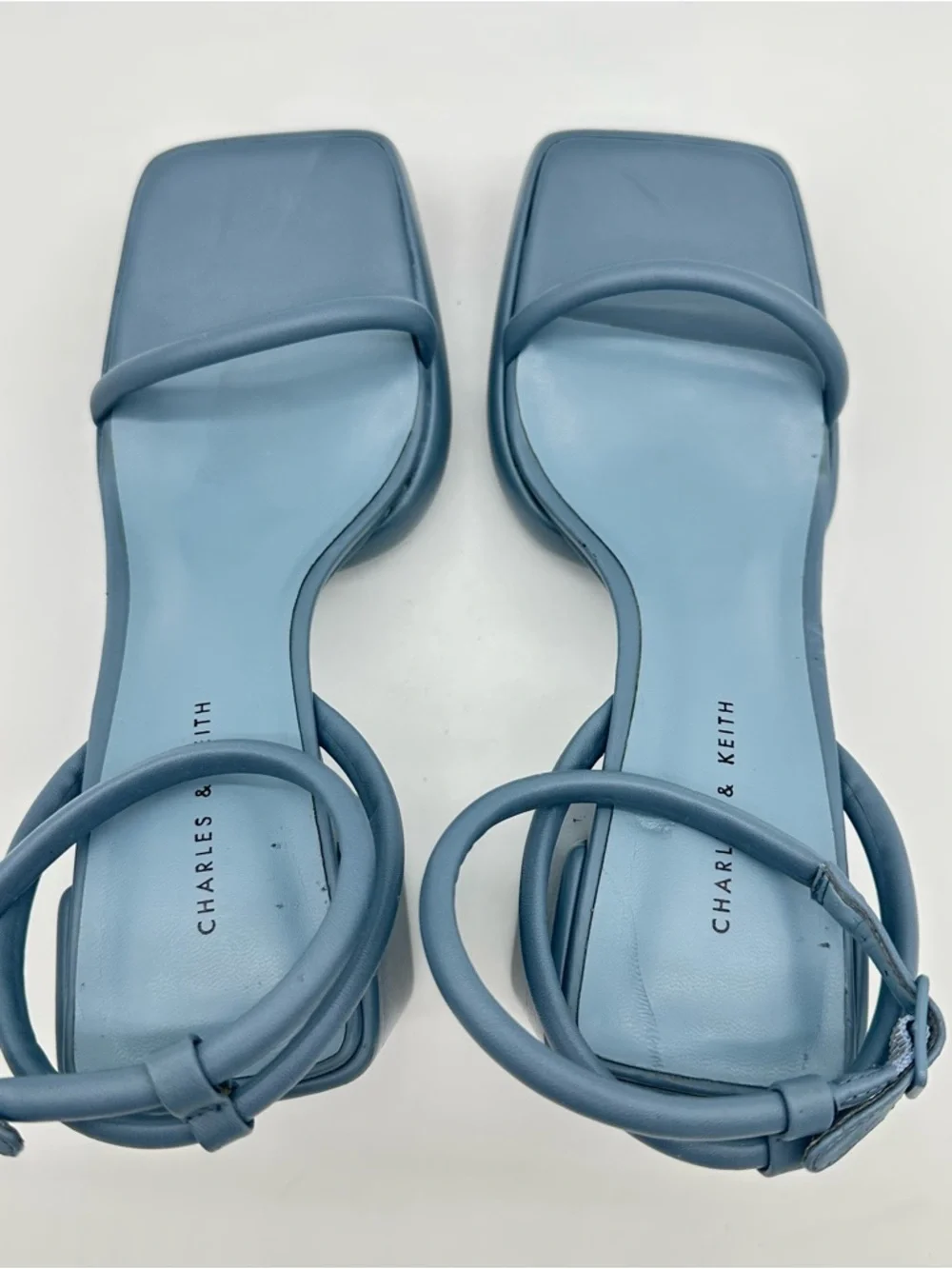 Charles & Keith Slate Blue Square Toe Platform Block-Heel Sandals